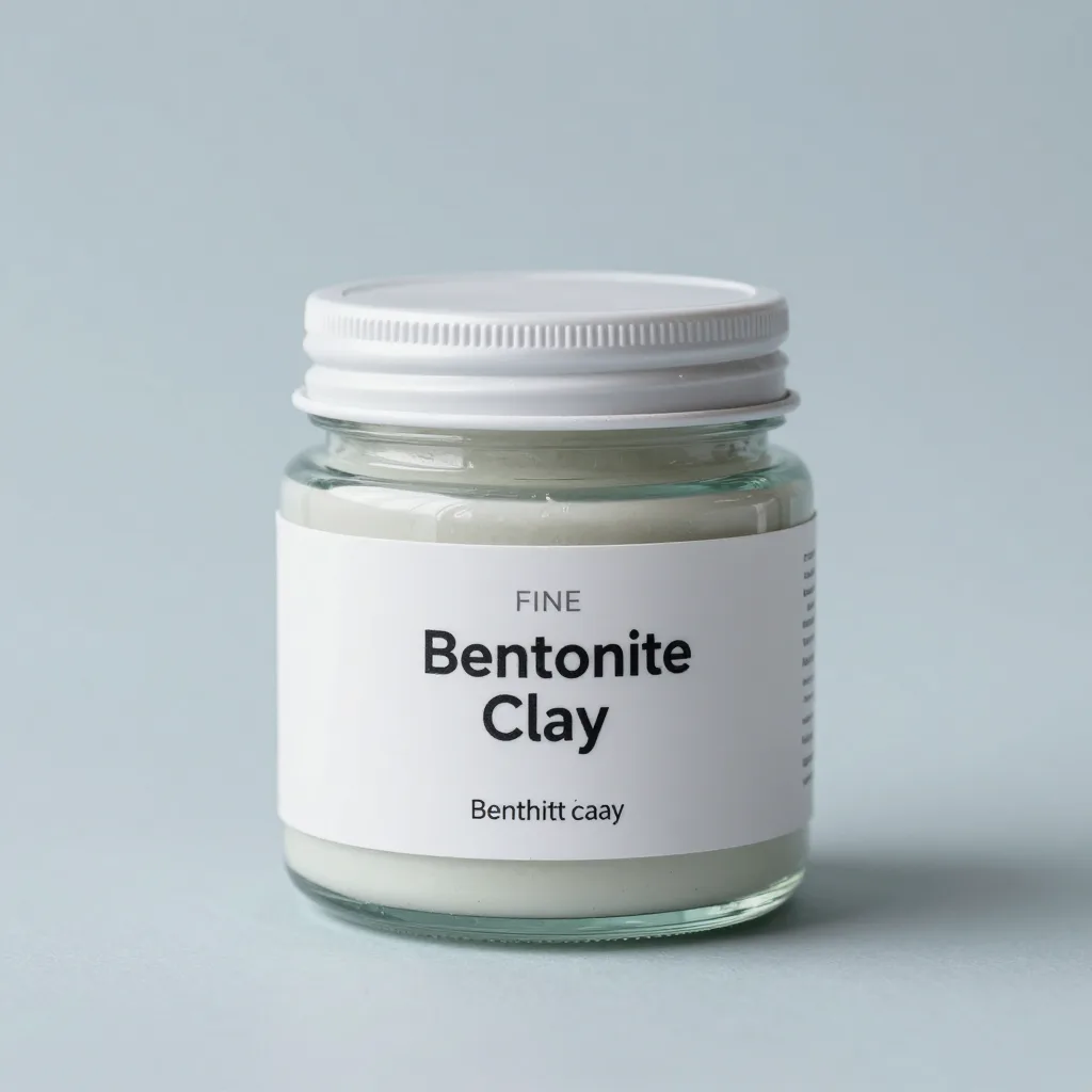 A jar of fine bentonite clay on a light background