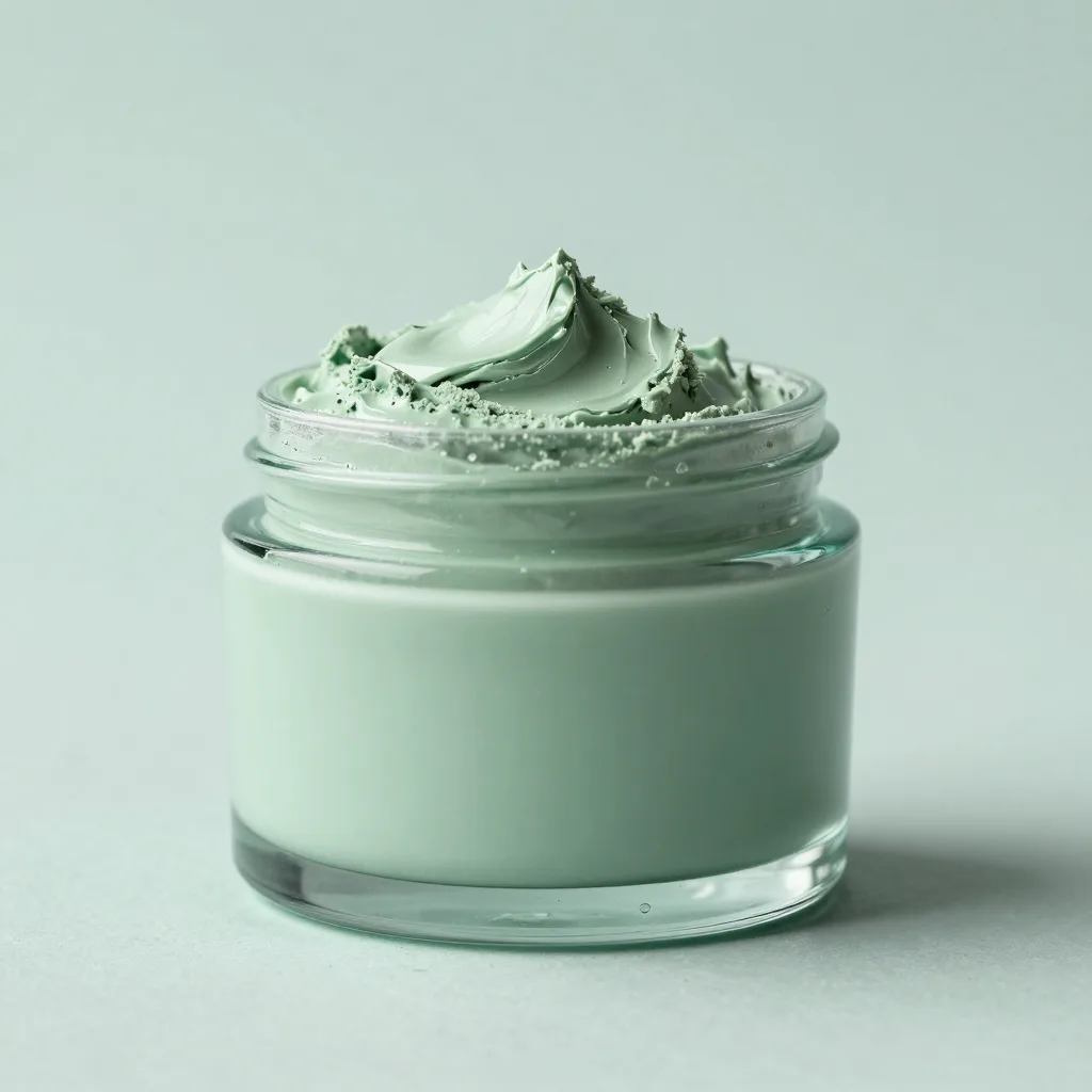 A jar of green glacial clay on a light background