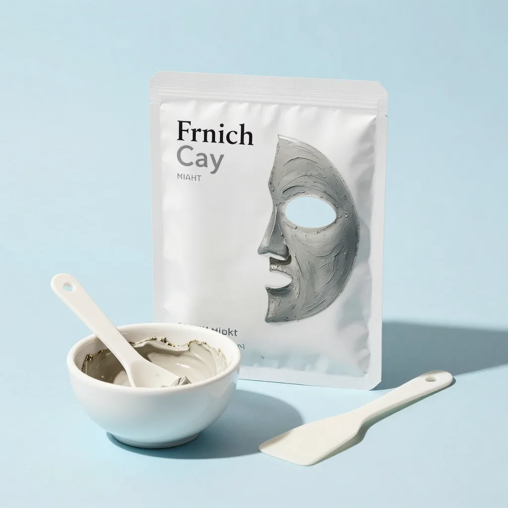 A glacial clay mask kit with a bowl and spatula on a light background