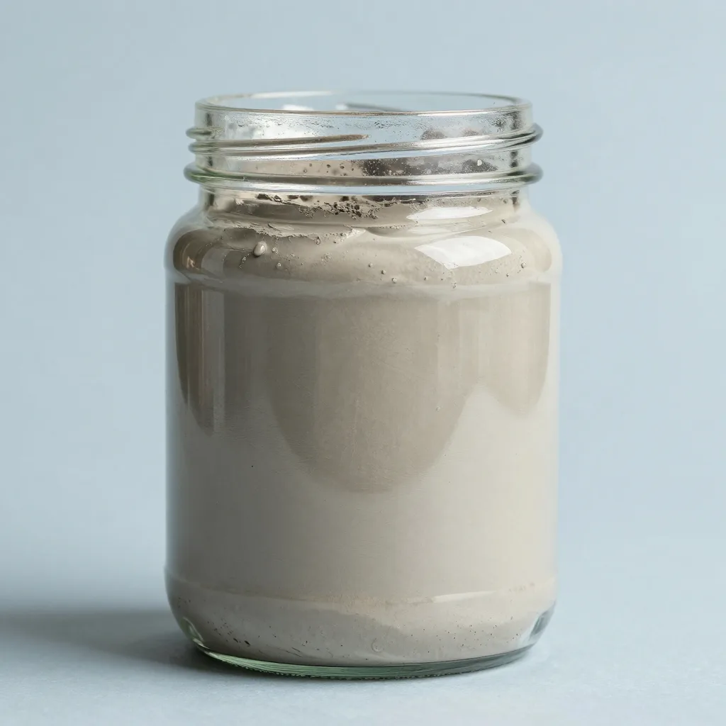 A large jar of fine glacial clay on a light background